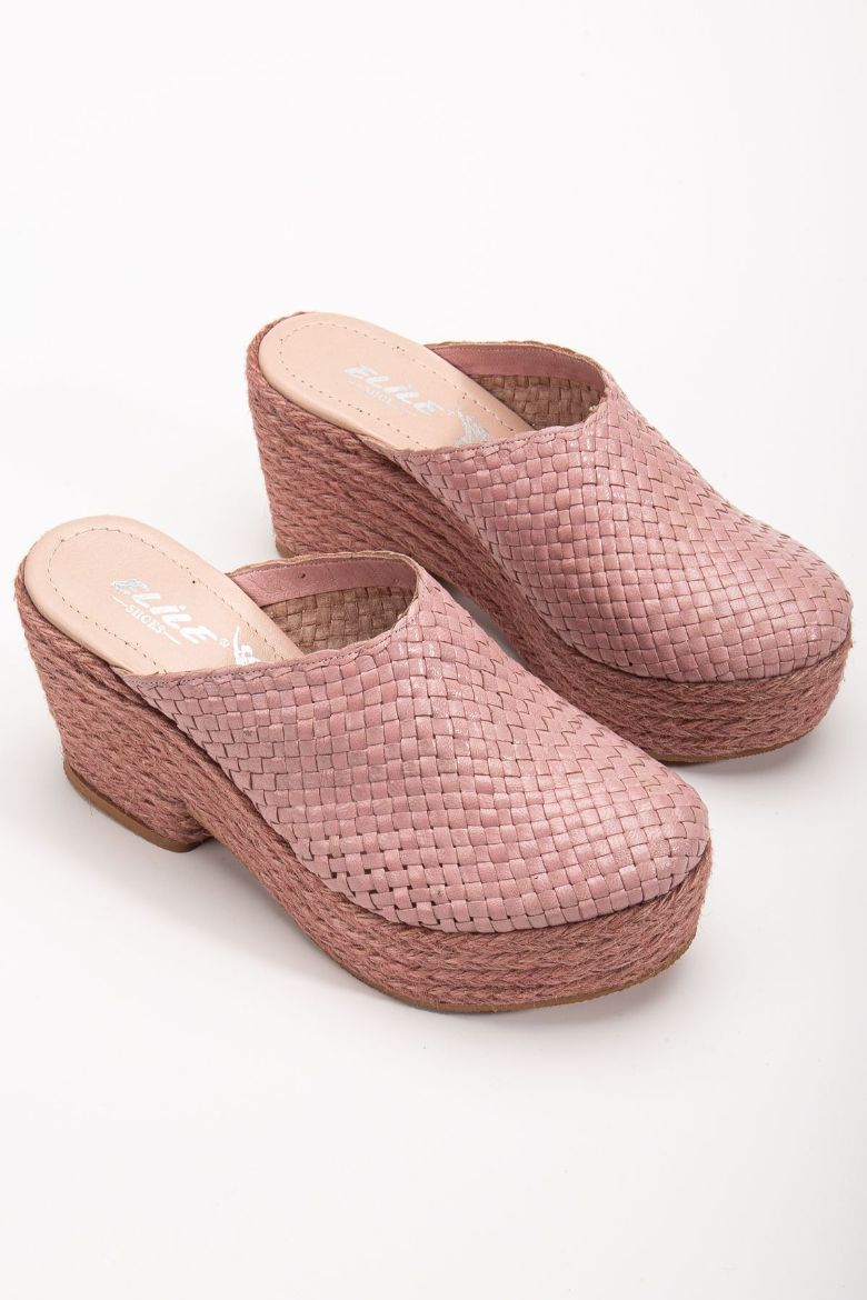 Hakiki Deri 33-34-35 Numaradan 41-42-43-44-45 Numaraya Kadar Platform El Örgüsü Sabo Terlik Pembe resmi