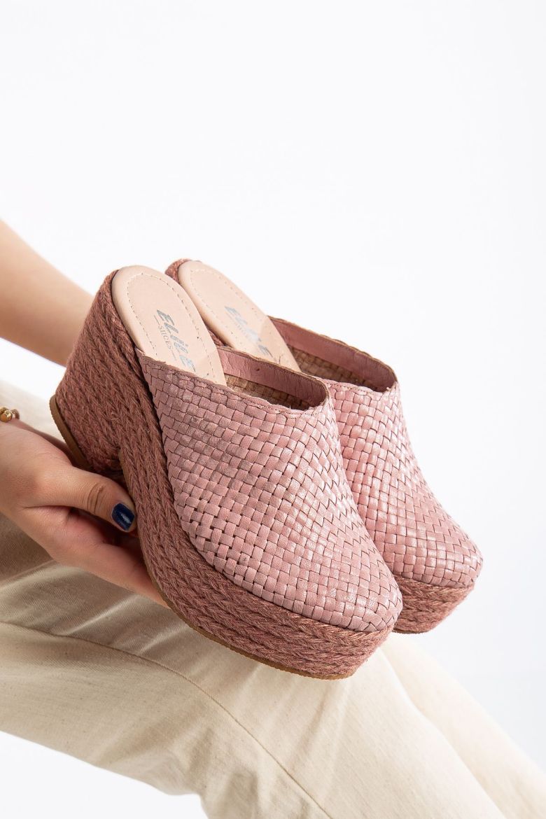 Hakiki Deri 33-34-35 Numaradan 41-42-43-44-45 Numaraya Kadar Platform El Örgüsü Sabo Terlik Pembe resmi