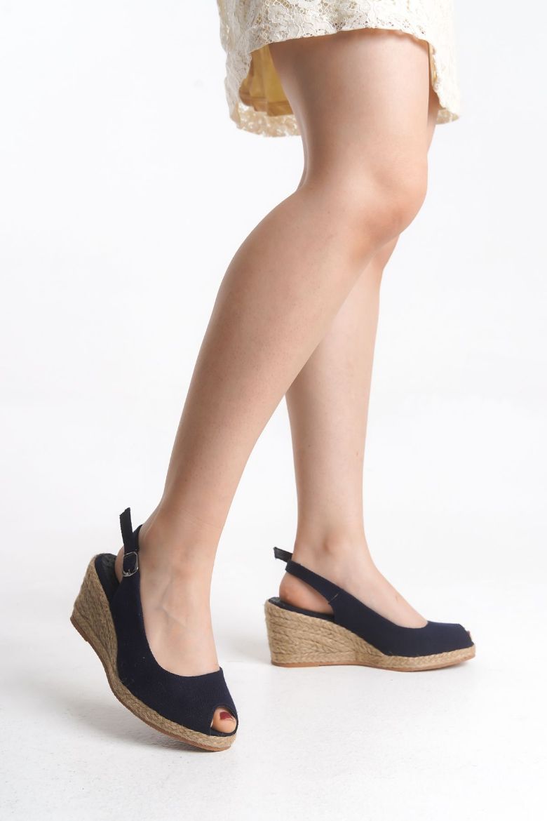 Espadril Kadın Sandalet 33-34-35-41-42-43-44-45 Numara Lacivert Keten resmi