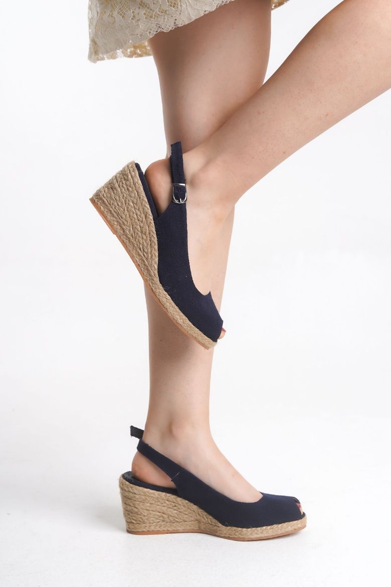 Espadril Kadın Sandalet 33-34-35-41-42-43-44-45 Numara Lacivert Keten resmi