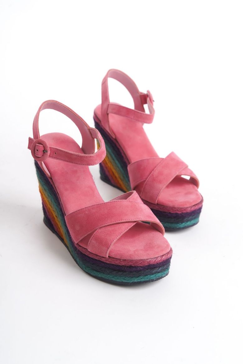 Hakiki Deri Topuklu Sandalet 33-34-35-41-42-43-44 Numara Pembe resmi