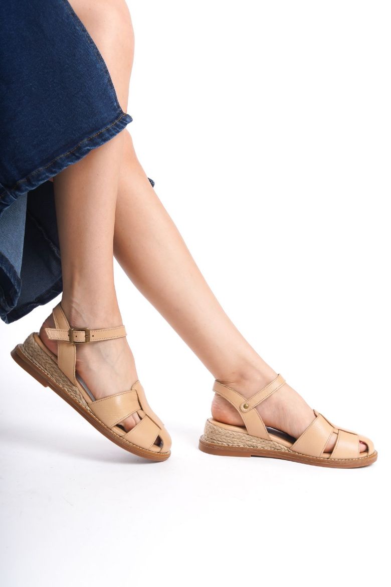 Hakiki Deri Topuklu Sand35-41-42-43-44 Numara bej resmi