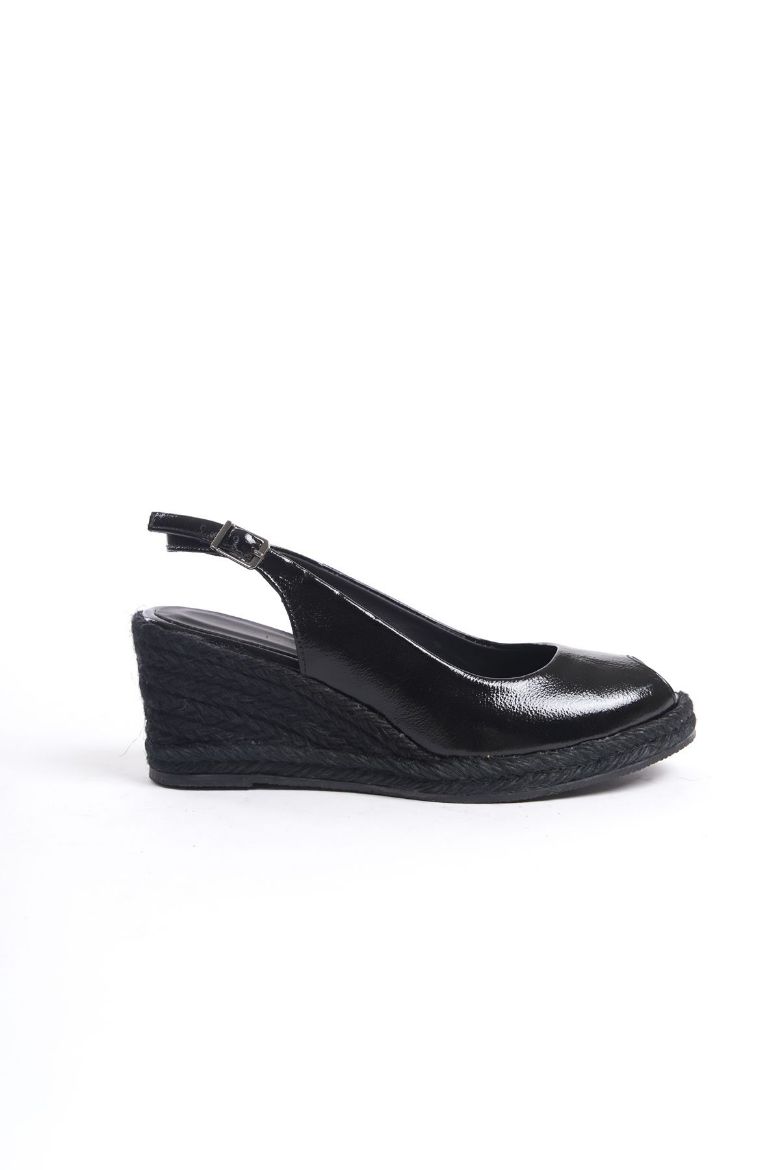 Hakiki  Deri Espadril Kadın Sandalet 33-34-35-41-42-43-44-45 Numara siyah rugan resmi