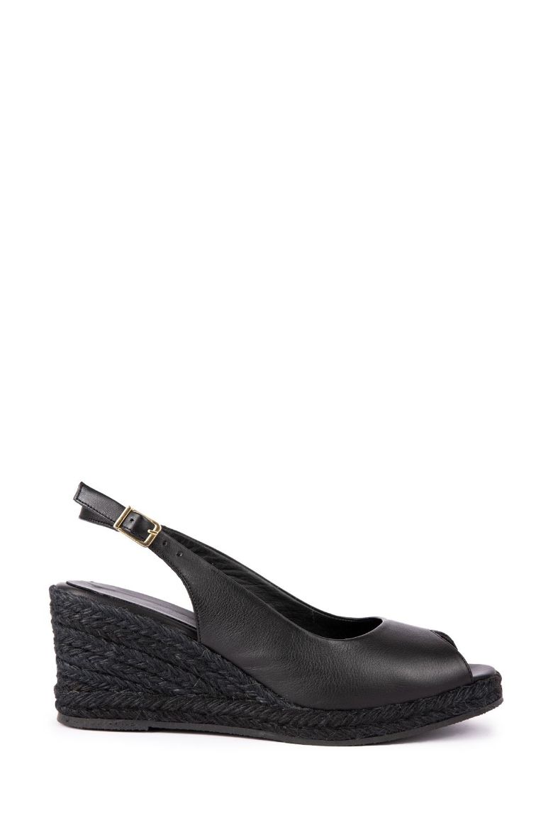 Hakiki Naturel Siyah Deri Espadril Kadın Sandalet 33-34-35-41-42-43-44-45 Numara Naturel Siyah resmi