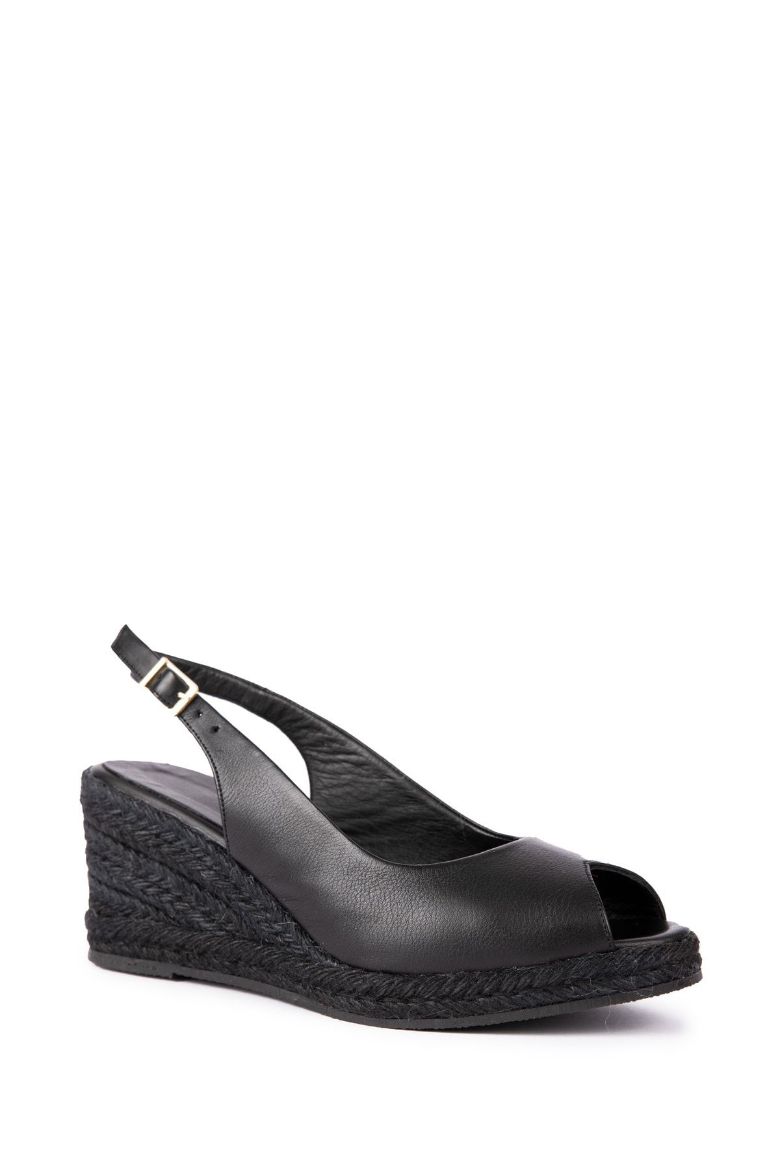 Hakiki Naturel Siyah Deri Espadril Kadın Sandalet 33-34-35-41-42-43-44-45 Numara Naturel Siyah resmi