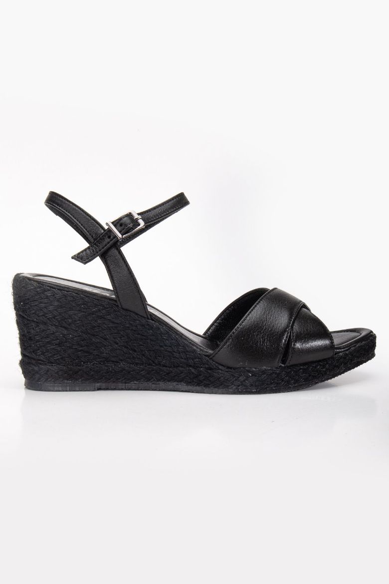 Hakiki Deri 33-34-35 numaradan 41-42-43-44-45 Numaraya Kadar Dolgu Topuk Sandalet Siyah resmi
