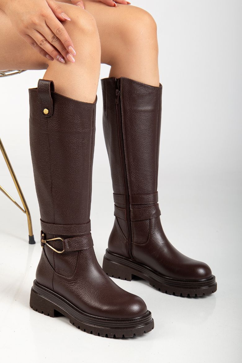 Hakiki Deri 33-34-35 Numaradan 41-42-43 Numaraya Kadar Kadın Kışlık Çizme Kahverengi resmi