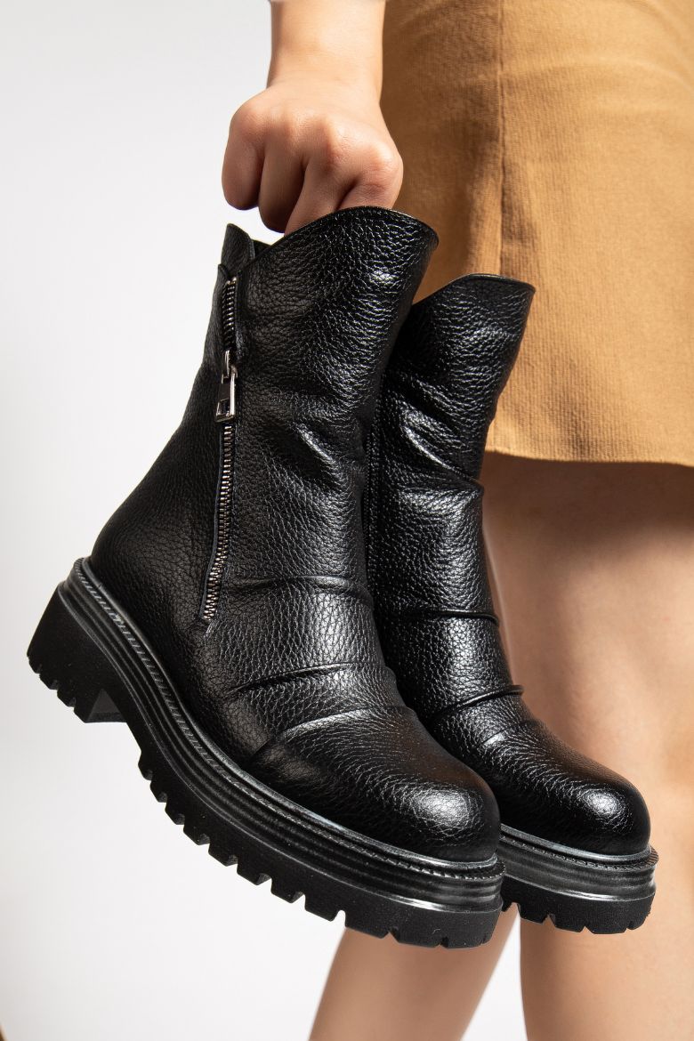 Hakiki Deri 33-34-35 Numaradan 41-42-43 Numaraya Kadar Kadın Kışlık Bot Siyah resmi