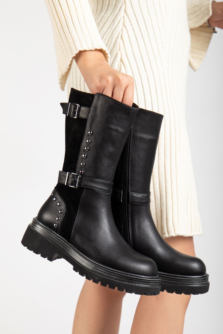Hakiki Deri 33-34-35 Numaradan 41-42-43 Numaraya Kadar Kadın Kışlık Bot Siyah resmi