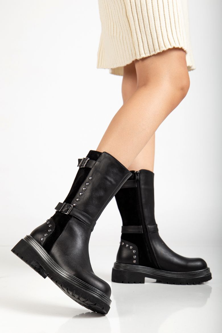 Hakiki Deri 33-34-35 Numaradan 41-42-43 Numaraya Kadar Kadın Kışlık Bot Siyah resmi
