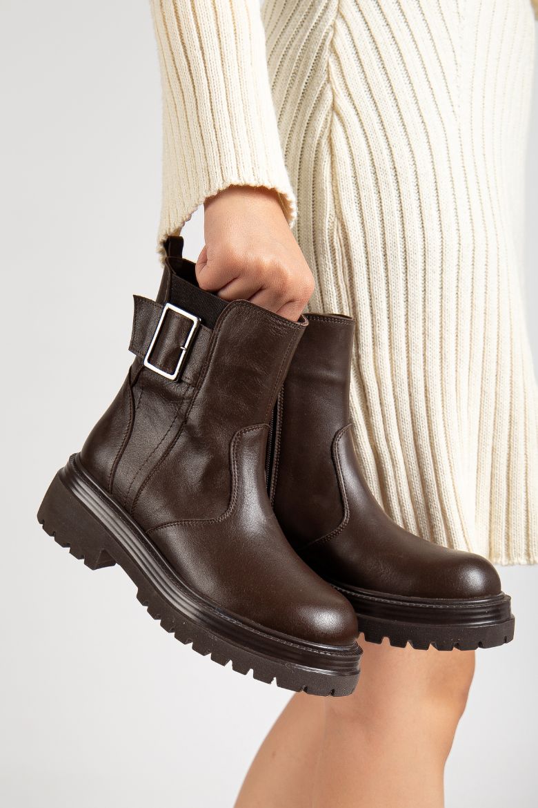 Hakiki Deri 33-34-35 Numaradan 41-42-43 Numaraya Kadar Kadın Kışlık Bot Kahverengi resmi