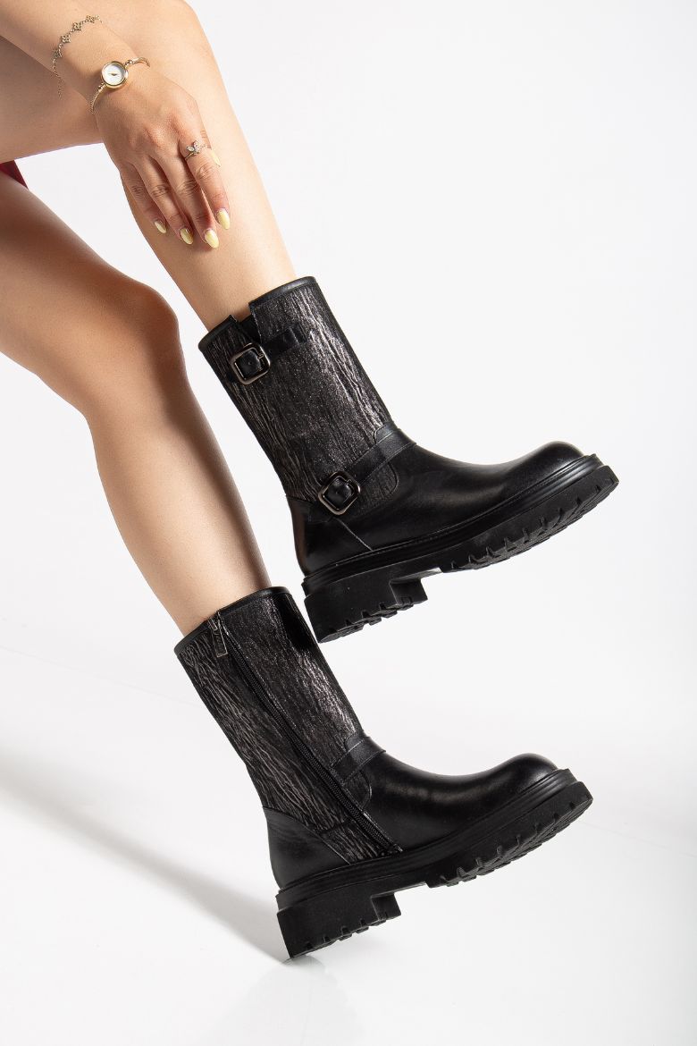 Hakiki Deri 33-34-35 Numaradan 41-42-43 Numaraya Kadar Kadın Kışlık Bot Siyah resmi