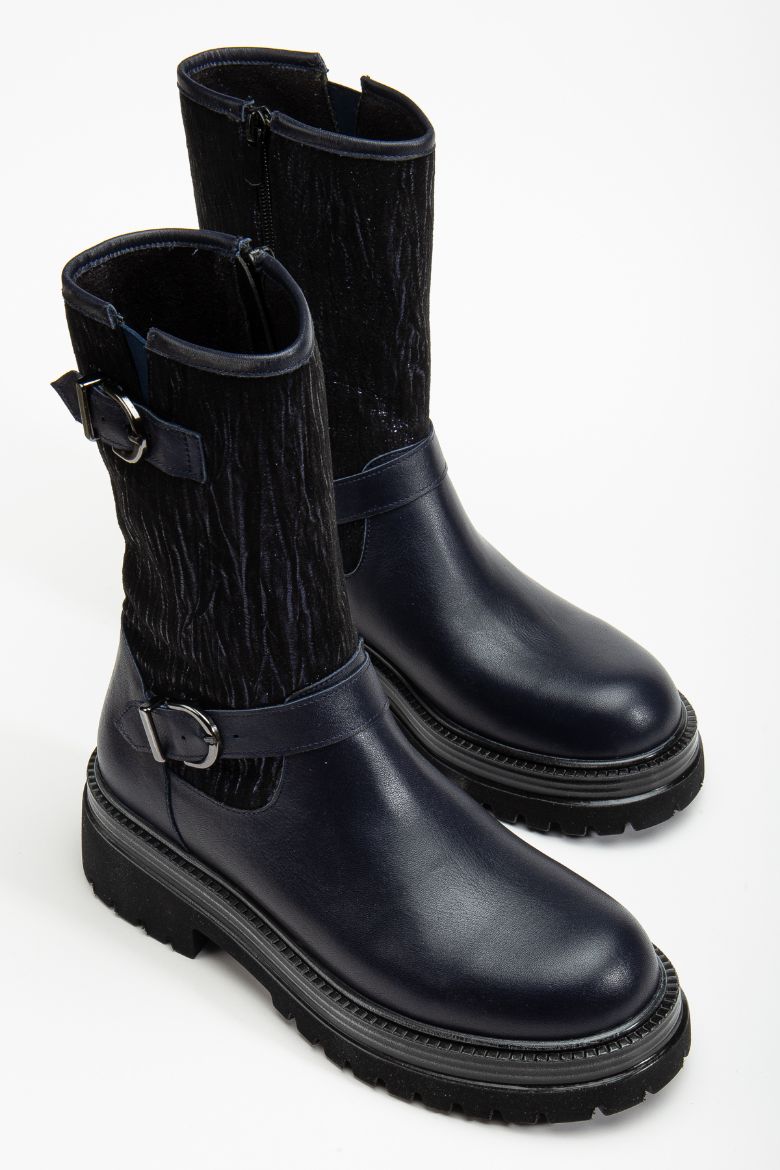 Hakiki Deri 33-34-35 Numaradan 41-42-43 Numaraya Kadar Kadın Kışlık Bot Koyu Lacivert resmi