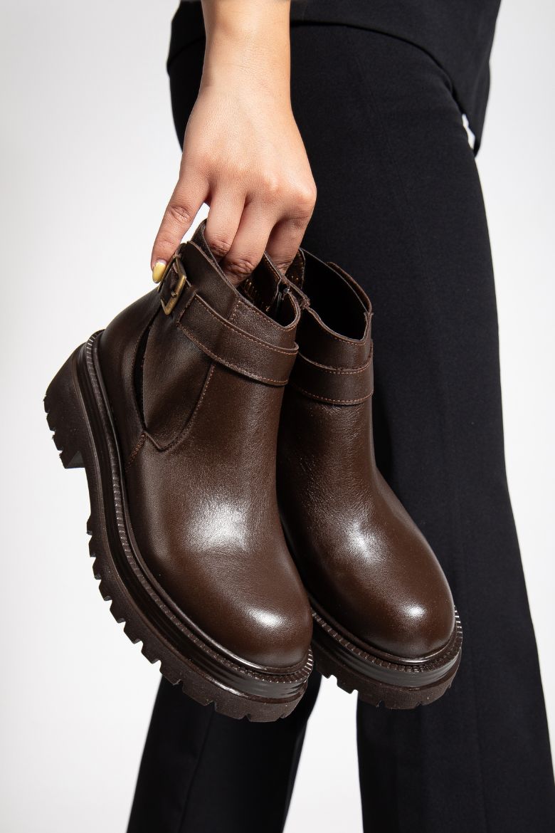 Hakiki Deri 33-34-35 Numaradan 41-42-43 Numaraya Kadar Kadın Kışlık Bot Kahverengi resmi