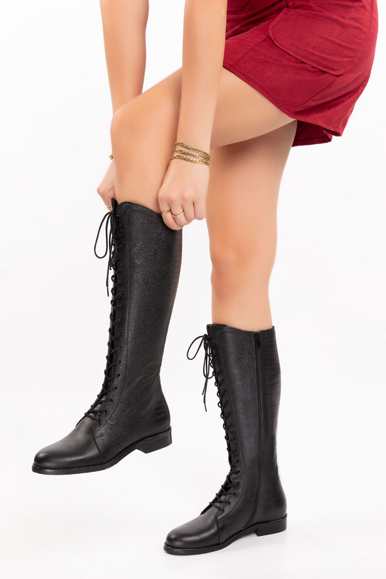 Hakiki Deri 33-34-35-41-42-43-44-45 Numara Kışlık Kadın Çizme siyah resmi