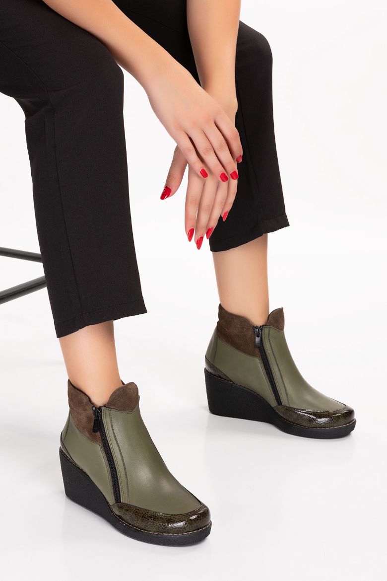 Hakiki Deri 34-35-41-42 Numara Dolgu Topuk Kadın Bot YEŞİL resmi