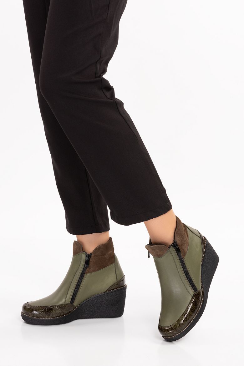 Hakiki Deri 34-35-41-42 Numara Dolgu Topuk Kadın Bot YEŞİL resmi