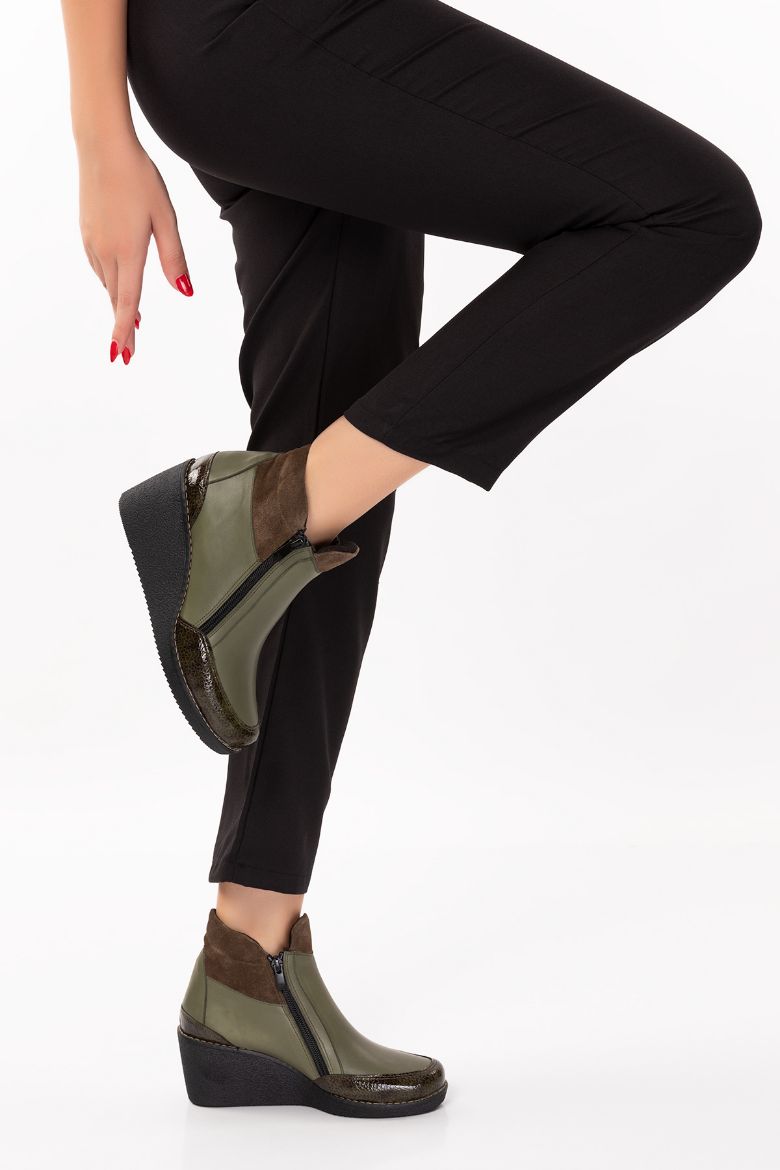 Hakiki Deri 34-35-41-42 Numara Dolgu Topuk Kadın Bot YEŞİL resmi