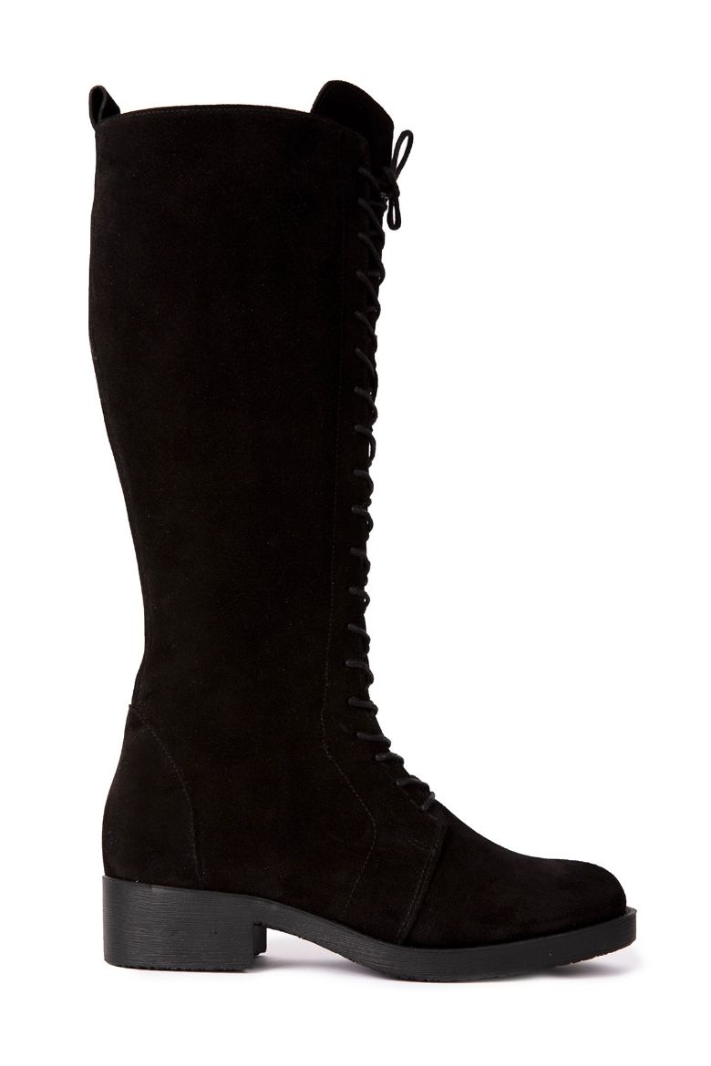 İçi Kürklü Bağcıklı Geniş Baldır Süet Kadın Çizme 41-42 Numara Koyu Kahve resmi