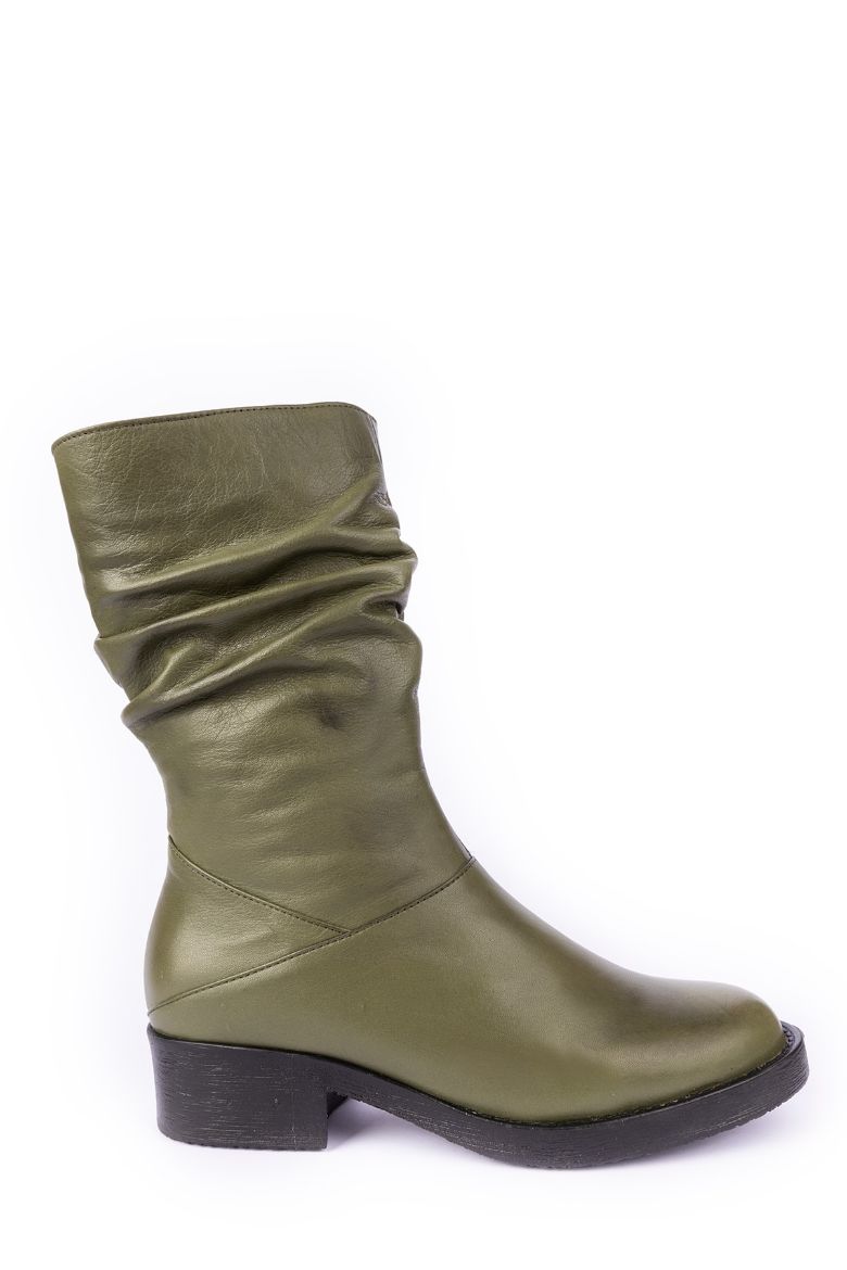 Hakiki Deri Geniş Bilekli Kadın Uzun Bot Yeşil resmi