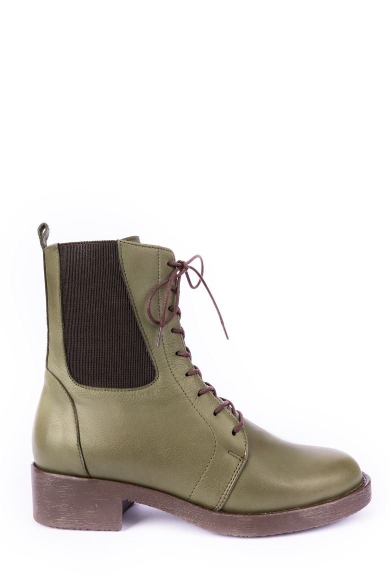 Hakiki Deri Geniş Bilekli Kadın Asker Postal Uzun Bot 41-42 Numara Yeşil resmi