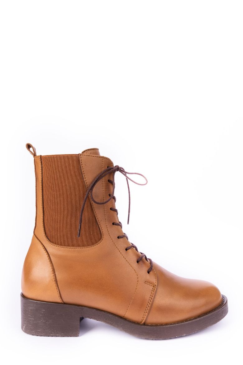 Hakiki Deri Geniş Bilekli Kadın Asker Postal Uzun Bot 41-42 Numara Taba resmi