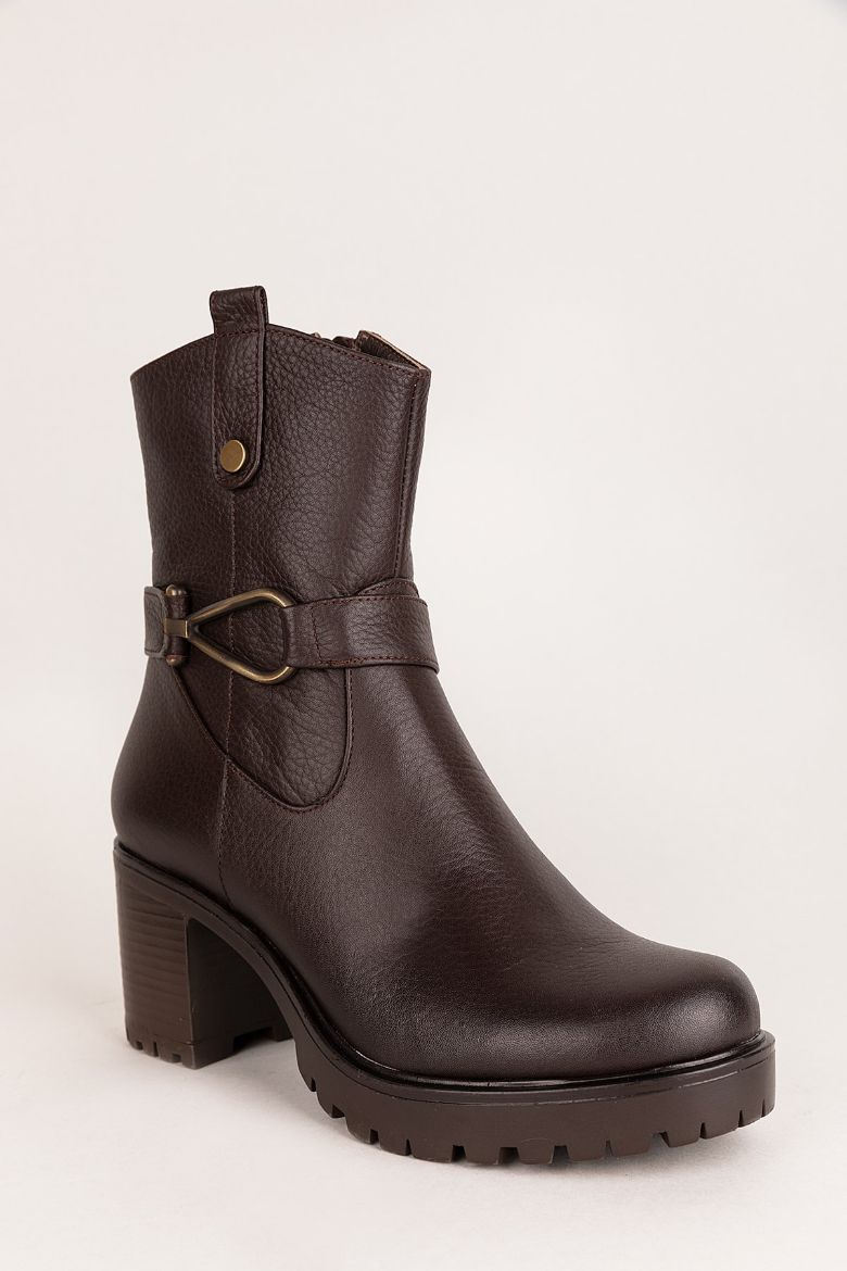 Kahverengi Hakiki Deri Kaymaz Taban Kadın Bot Kahverengi resmi