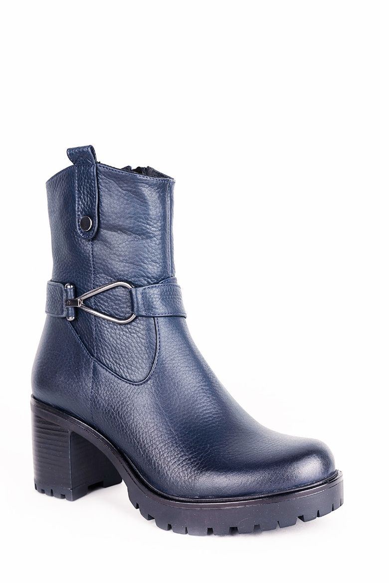 Lacivert Hakiki Deri Kaymaz Taban Kadın Bot Lacivert resmi