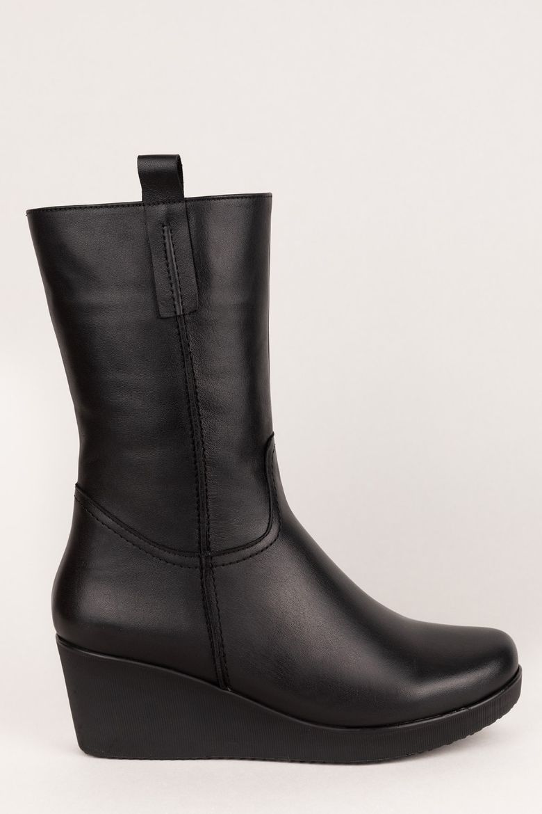 Siyah Hakiki Deri Büyük Numara Kışlık Kadın Bot Siyah resmi