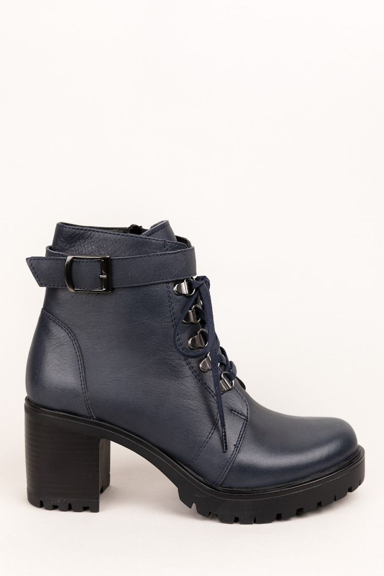 Lacivert Hakiki Deri Bantlı Kadın Asker Bot Lacivert resmi