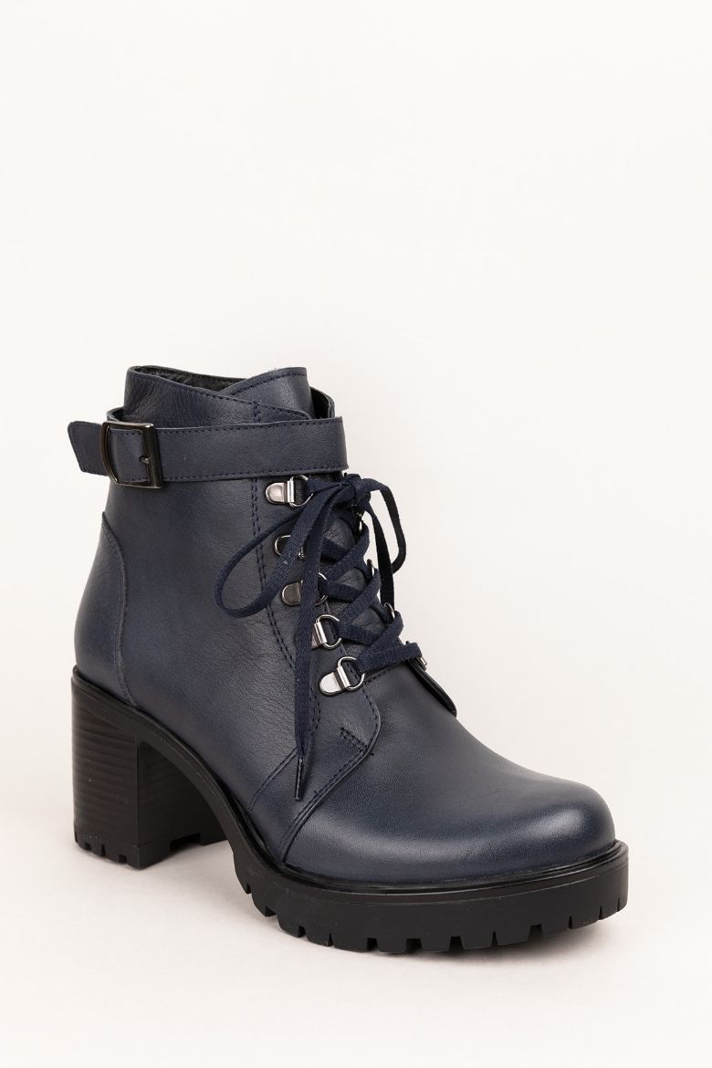 Lacivert Hakiki Deri Bantlı Kadın Asker Bot Lacivert resmi