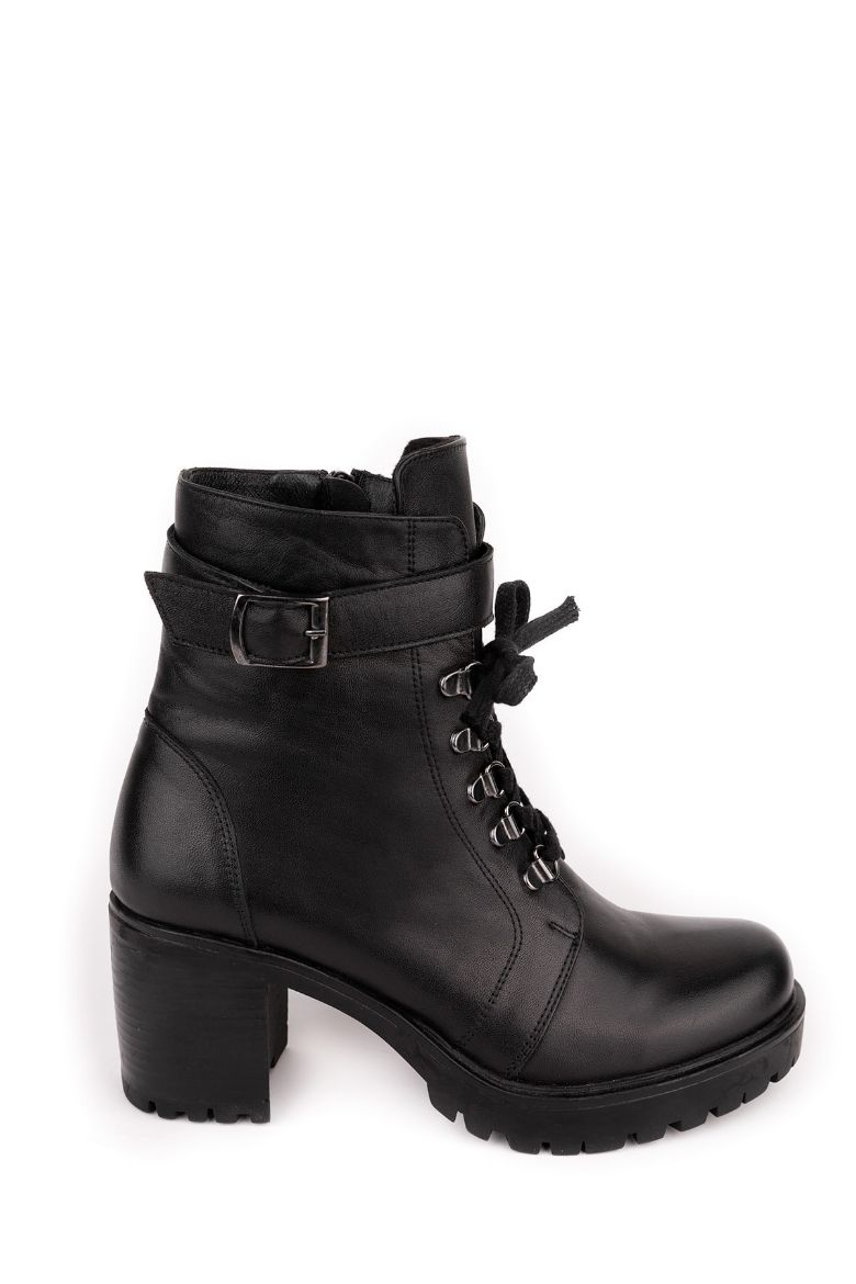Hakiki Deri Bantlı Kadın Asker Bot Siyah resmi