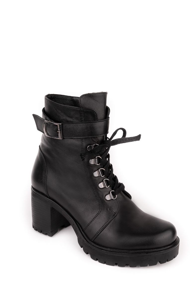 Hakiki Deri Bantlı Kadın Asker Bot Siyah resmi