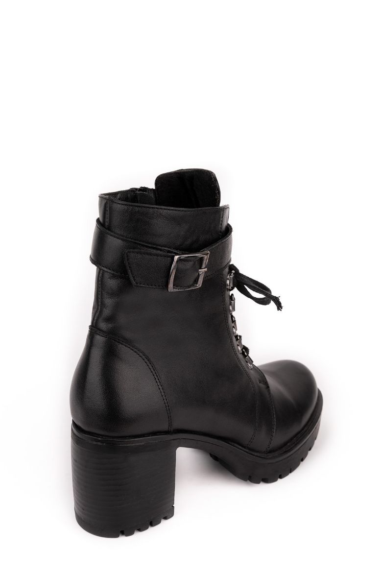 Hakiki Deri Bantlı Kadın Asker Bot Siyah resmi