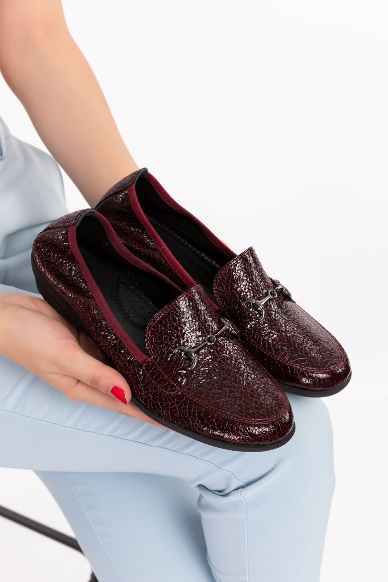 Hakiki Deri Comfort Ayakkabı 36-41 bordo rugan resmi