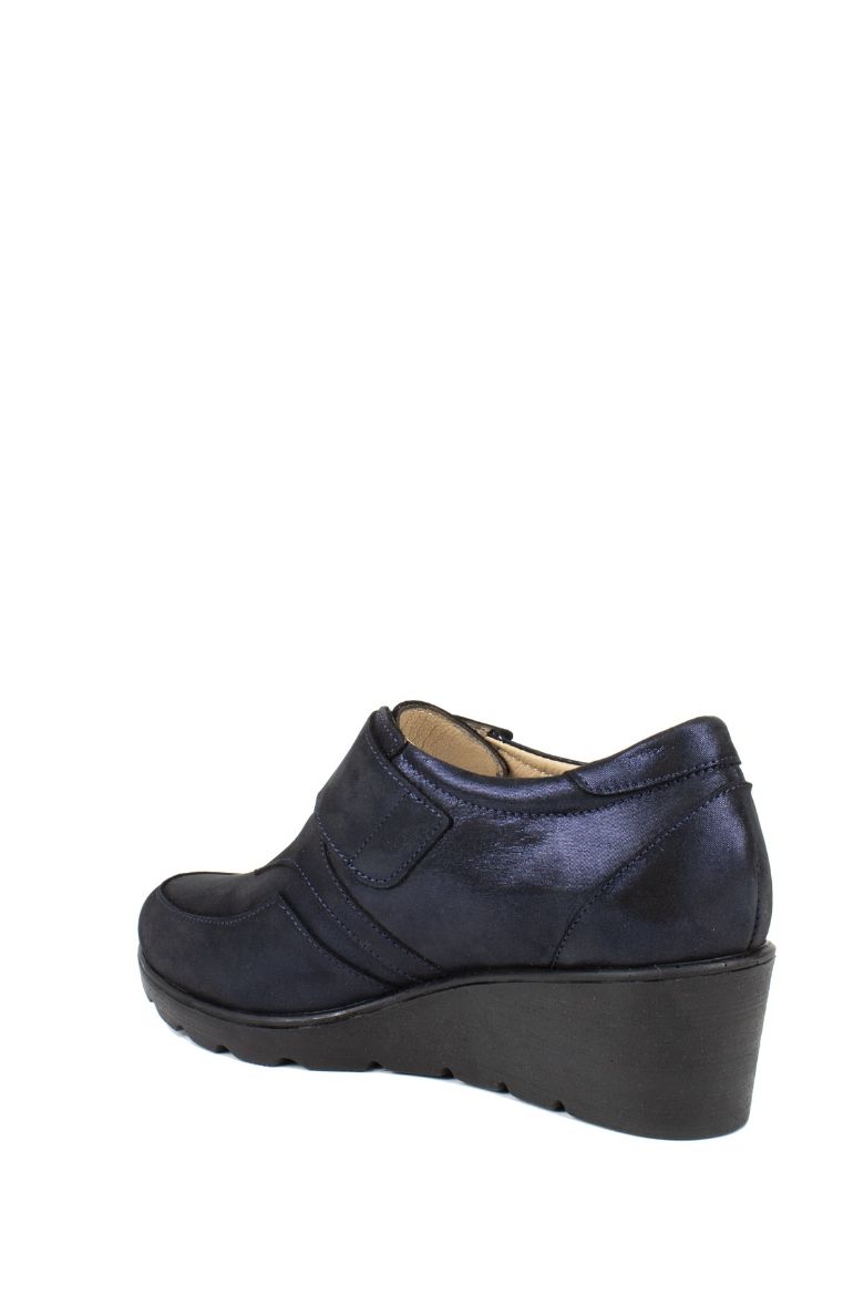 Lacivert Hakiki Deri Kadın Bantlı Ayakkabı Lacivert resmi