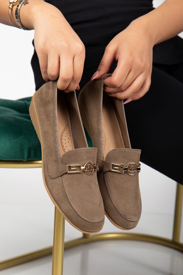 Hakiki Deri Yumuşak Tabanlı 36 Numaradan 41 Numaraya Kadar Loafer Ayakkabı Vizon resmi