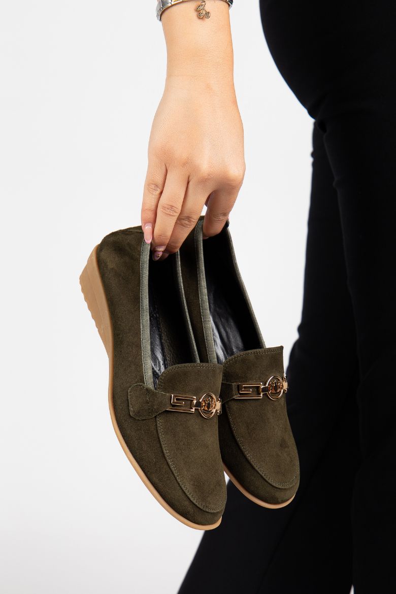 Hakiki Deri Yumuşak Tabanlı 36 Numaradan 41 Numaraya Kadar Loafer Ayakkabı Haki resmi