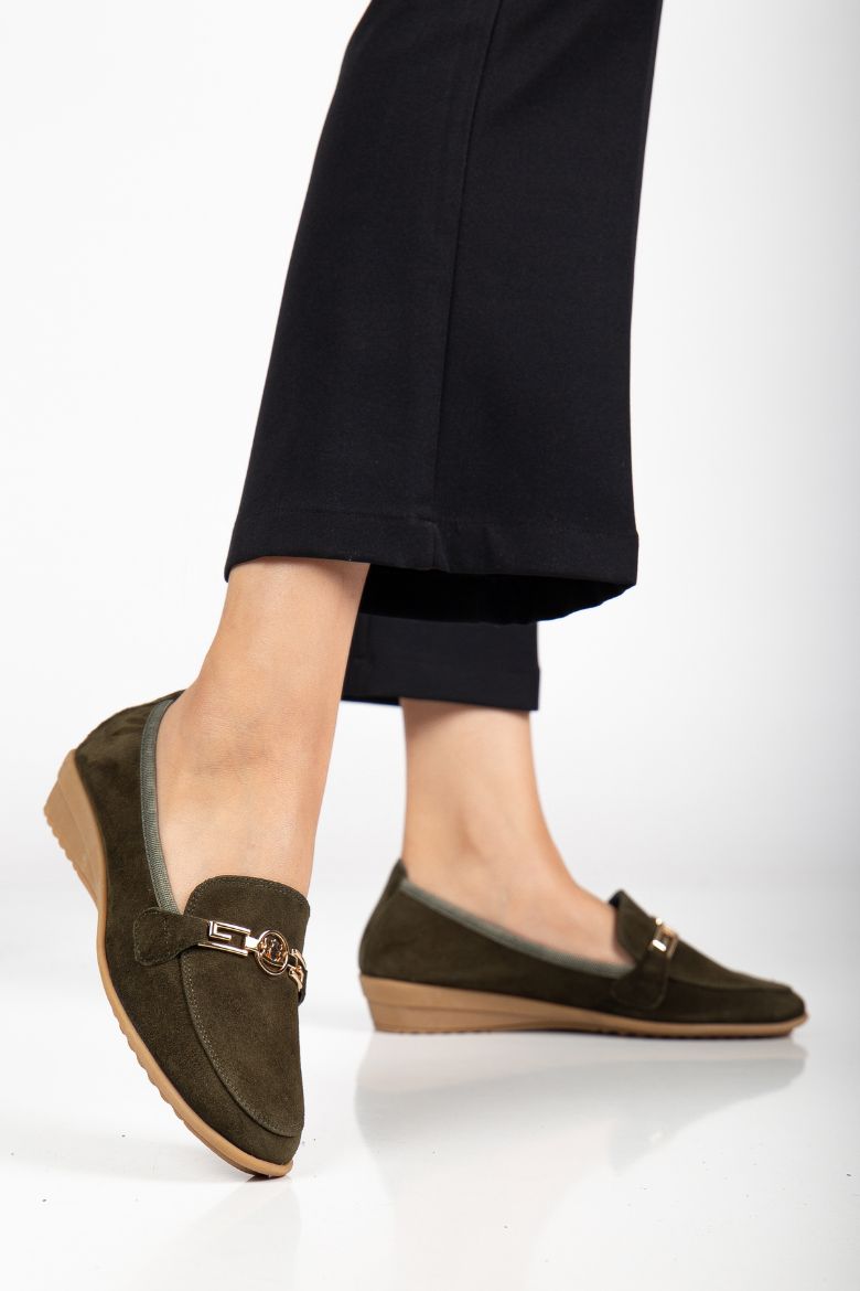 Hakiki Deri Yumuşak Tabanlı 36 Numaradan 41 Numaraya Kadar Loafer Ayakkabı Haki resmi