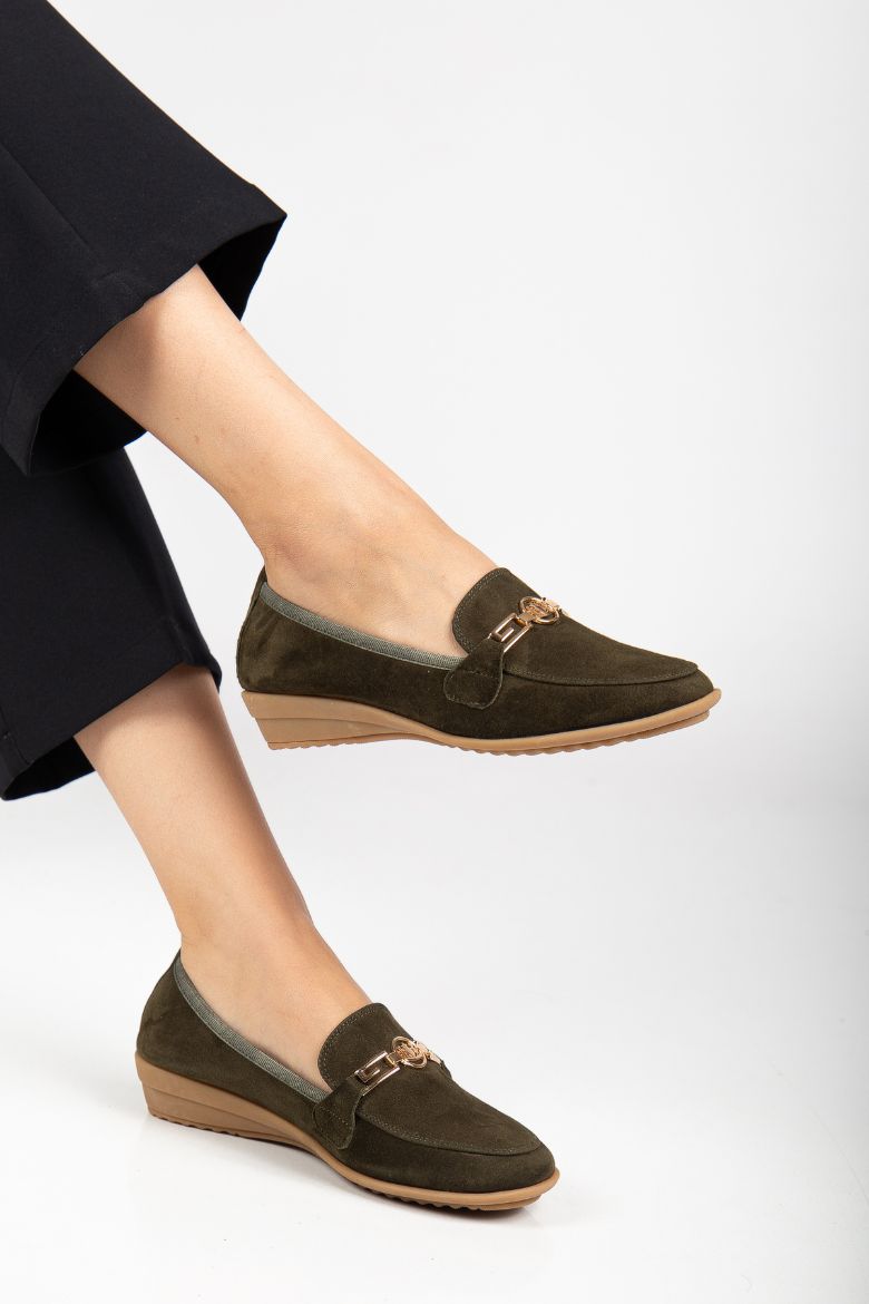 Hakiki Deri Yumuşak Tabanlı 36 Numaradan 41 Numaraya Kadar Loafer Ayakkabı Haki resmi