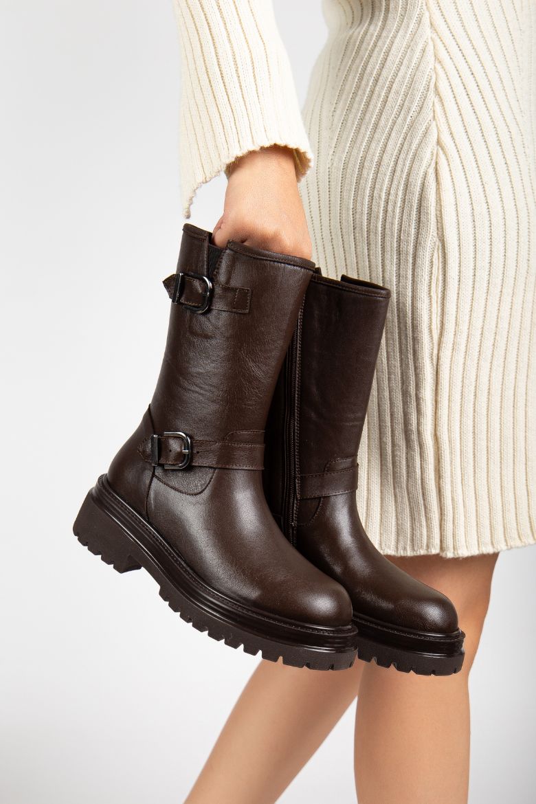 Hakiki Deri 35 Numaradan 41-42-43 Numaraya Kadar Kadın Kışlık Bot Kahverengi resmi