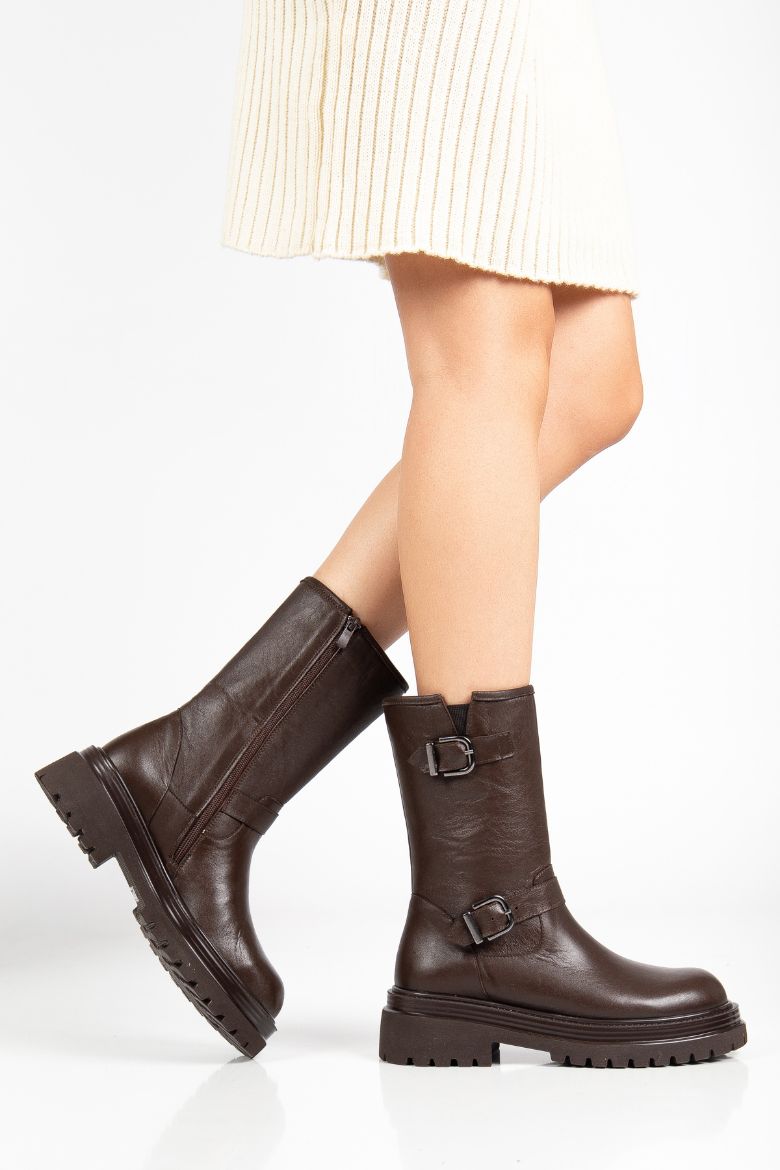 Hakiki Deri 35 Numaradan 41-42-43 Numaraya Kadar Kadın Kışlık Bot Kahverengi resmi