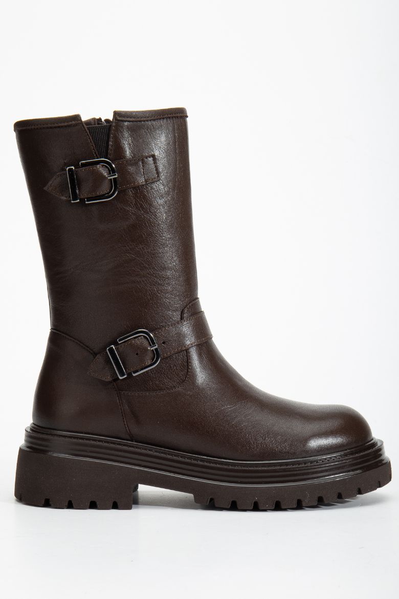 Hakiki Deri 33-34-35 Numaradan 41-42-43 Numaraya Kadar Kadın Kışlık Bot Kahverengi resmi