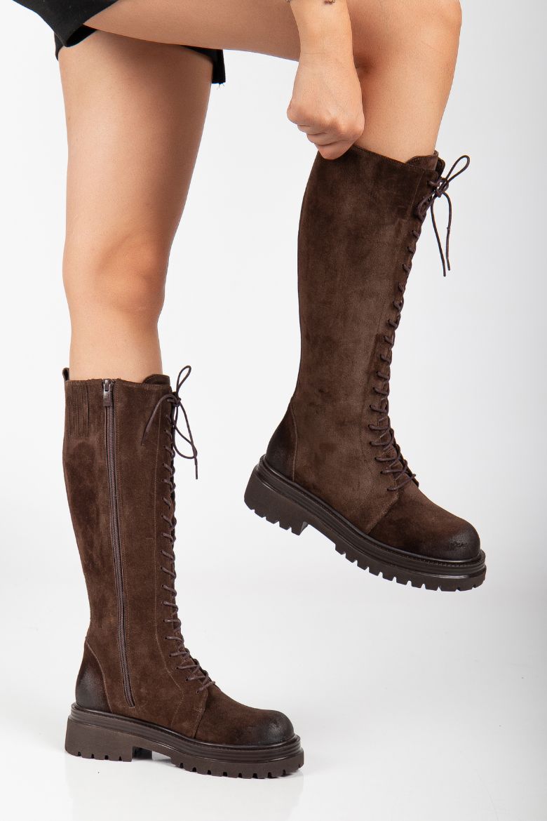 Hakiki Deri 33-34-35 Numaradan 41-42-43 Numaraya Kadar Kadın Kışlık Çizme Kahverengi resmi