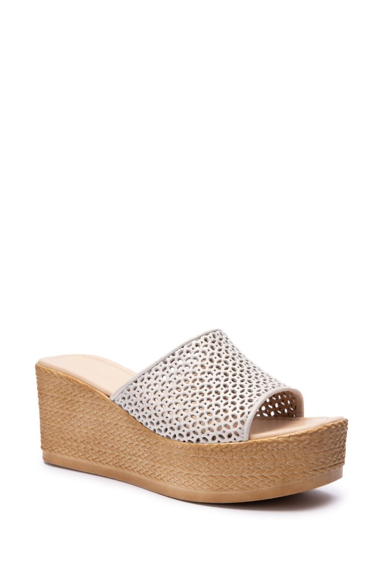 Hakiki Deri Bej Simli Kadın Terlik bej resmi