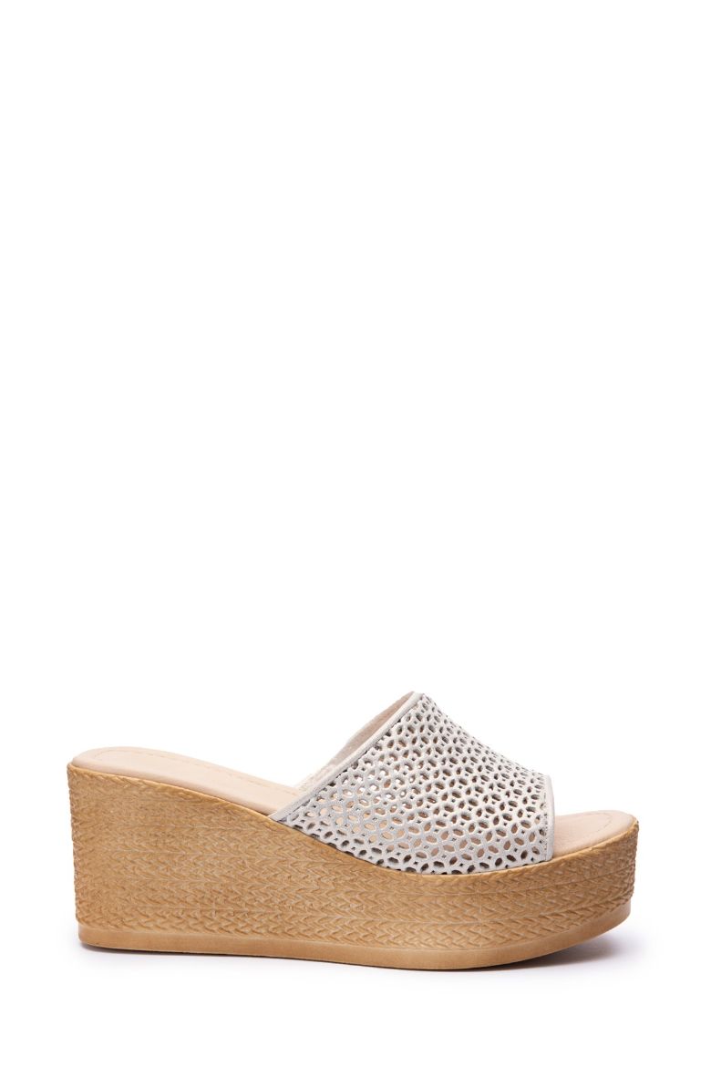 Hakiki Deri Bej Simli Kadın Terlik bej resmi