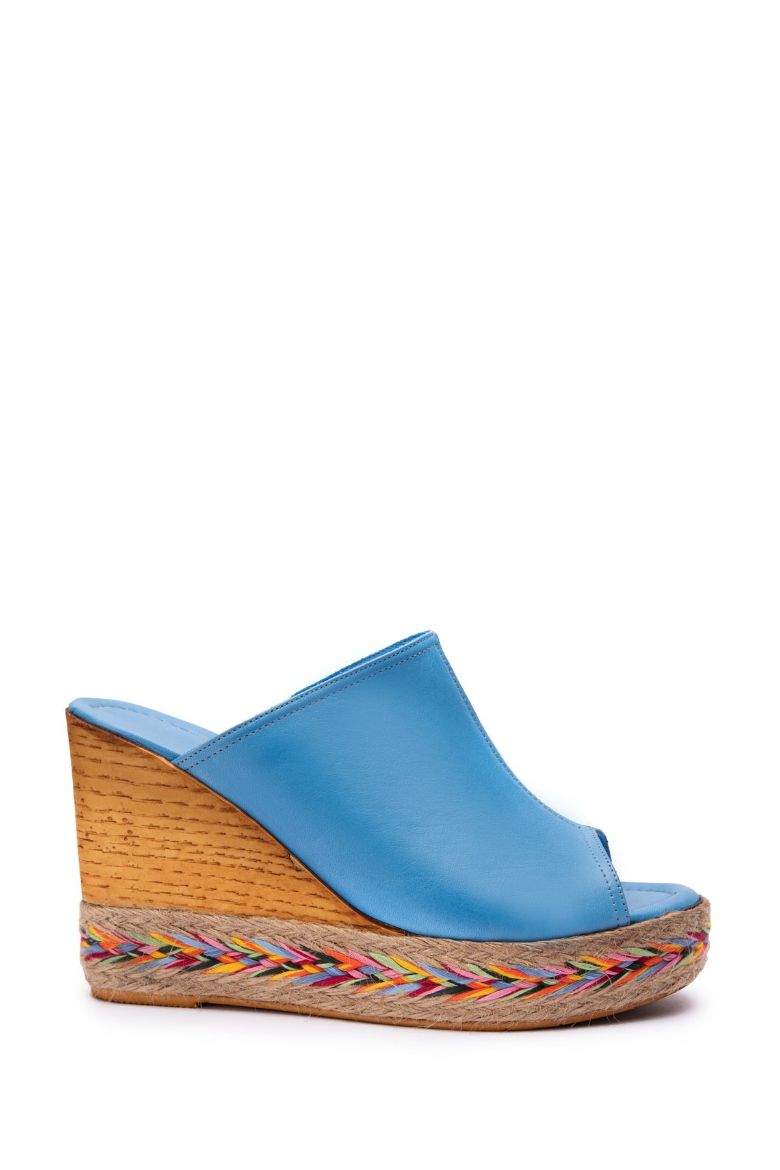Hakiki Deri Kadın Espradril Sandalet Terlik Mavi resmi