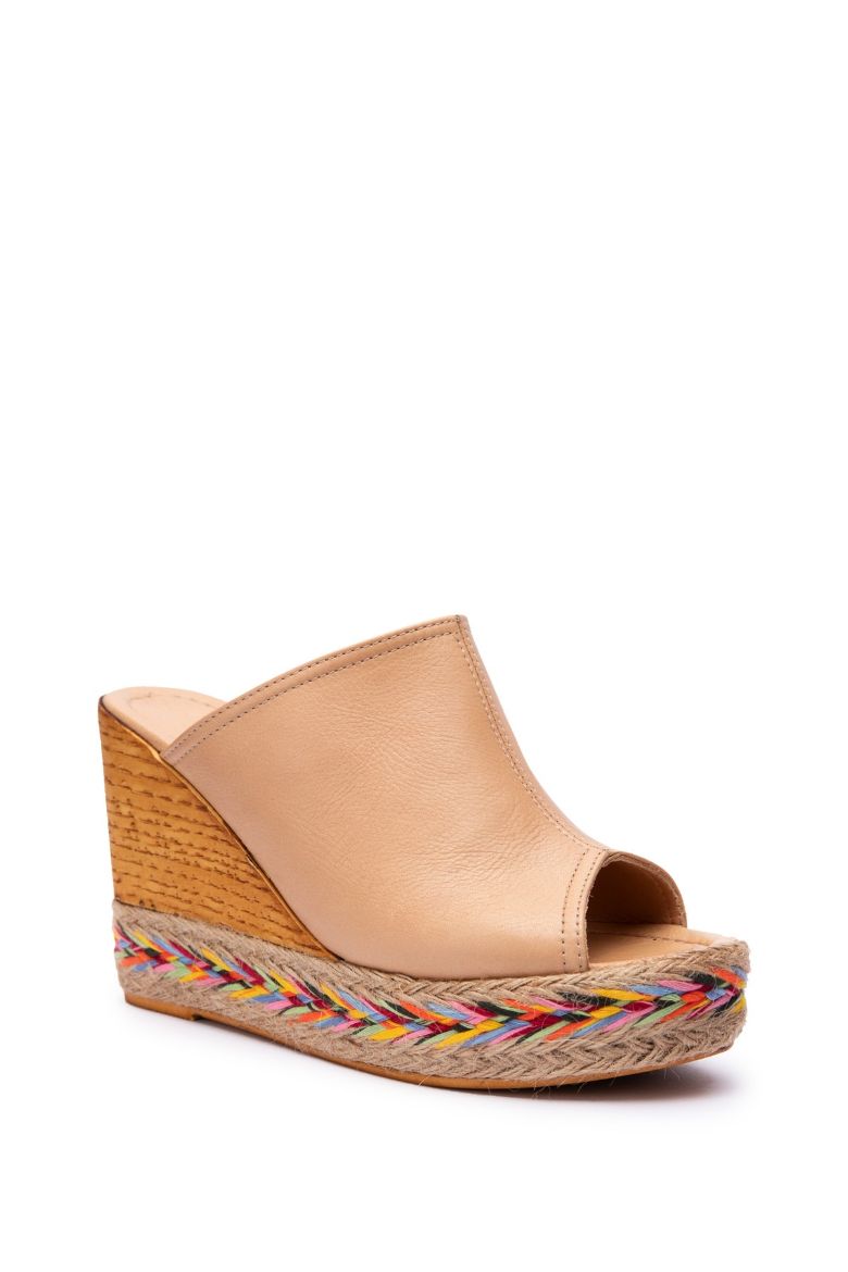 Hakiki Deri Kadın Espradril Sandalet Terlik Sütlü Kahve resmi