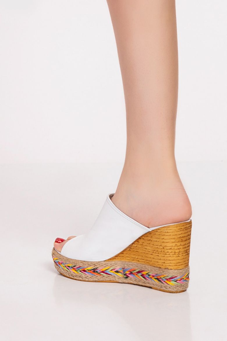 Hakiki Deri Kadın Espradril Sandalet Terlik Beyaz resmi