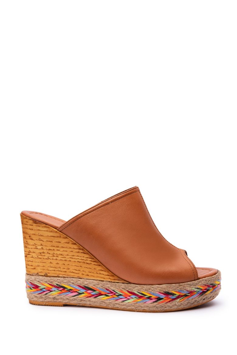 Hakiki Deri Kadın Espradril Sandalet Terlik Kahverengi resmi